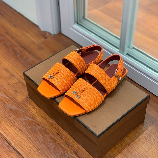LP RAFFIA CHARMS STRAP FLATS SANDAL ORANGE CALFSKIN