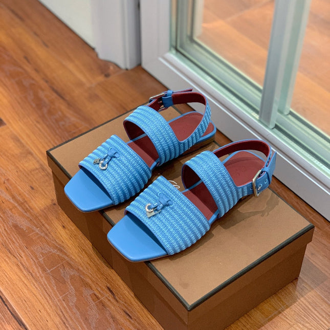 LP RAFFIA CHARMS STRAP FLATS SANDAL SKY CALFSKIN