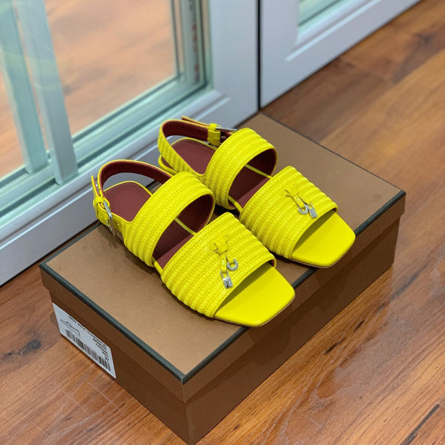LP RAFFIA CHARMS STRAP FLATS SANDAL LEMON CALFSKIN