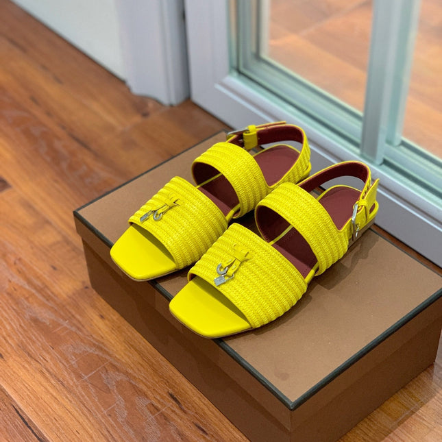 LP RAFFIA CHARMS STRAP FLATS SANDAL LEMON CALFSKIN