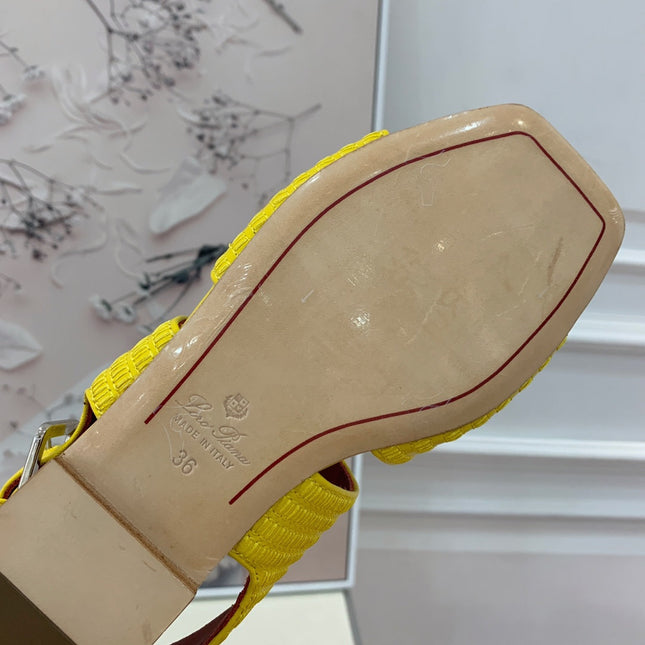 LP RAFFIA CHARMS STRAP FLATS SANDAL LEMON CALFSKIN