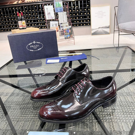 PRA BRUSHED WINE RED OMBRE LEATHER DERBY BROGUE SHOES