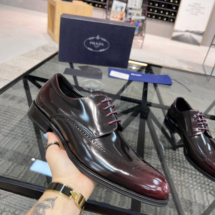 PRA BRUSHED WINE RED OMBRE LEATHER DERBY BROGUE SHOES