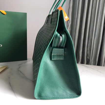 HARDY PM BAG 40 IN GREEN GOYARDINE CANVAS AND TAURILLON LEATHER TRIM