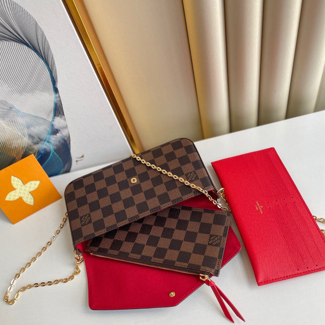 FÉLICIE POCHETTE 21 IN BROWN DAMIER EBENE COATED CANVAS GOLD HARDWARE