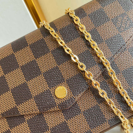 FÉLICIE POCHETTE 21 IN BROWN DAMIER EBENE COATED CANVAS GOLD HARDWARE