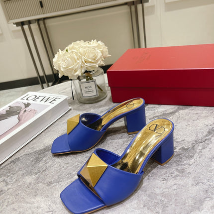 ONE STUD HEELED MULE 60 MM IN COBALT BLUE CALFSKIN