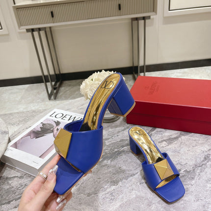 ONE STUD HEELED MULE 60 MM IN COBALT BLUE CALFSKIN