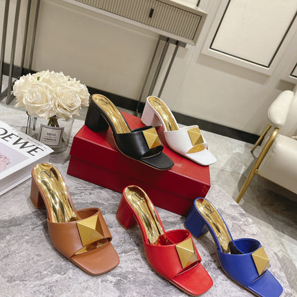 ONE STUD HEELED MULE 60 MM IN COBALT BLUE CALFSKIN