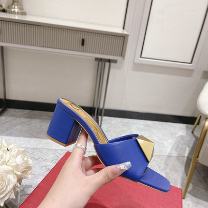 ONE STUD HEELED MULE 60 MM IN COBALT BLUE CALFSKIN
