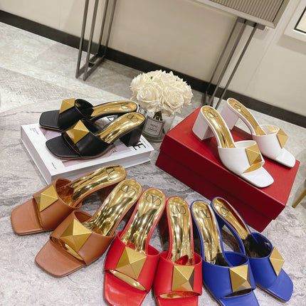 ONE STUD HEELED MULE 60 MM IN COBALT BLUE CALFSKIN