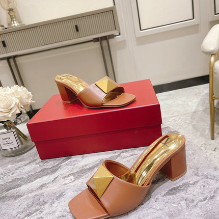 ONE STUD HEELED MULE 60 MM IN BRONZE BROWN CALFSKIN