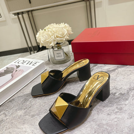 ONE STUD HEELED MULE 60 MM IN BLACK CALFSKIN