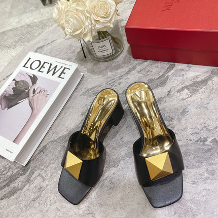 ONE STUD HEELED MULE 60 MM IN BLACK CALFSKIN