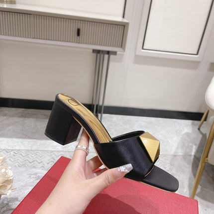 ONE STUD HEELED MULE 60 MM IN BLACK CALFSKIN