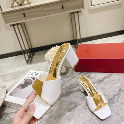 ONE STUD HEELED MULE 60 MM IN WHITE CALFSKIN