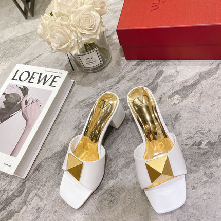 ONE STUD HEELED MULE 60 MM IN WHITE CALFSKIN