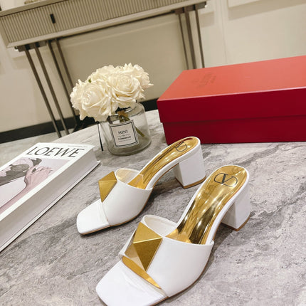 ONE STUD HEELED MULE 60 MM IN WHITE CALFSKIN