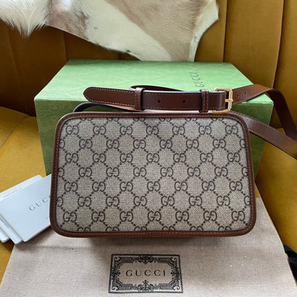 BAG WITH INTERLOCKING G 22 IN BEIGE EBONY CANVAS AND BROWN CALFSKIN TRIM