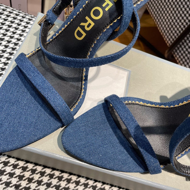 NAVY BLUE PADLOCK 105 DENIM SANDALS