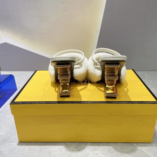 FENDI FIRST HIGH HEEL 95 MM SANDAL IN WHITE MINK FUR