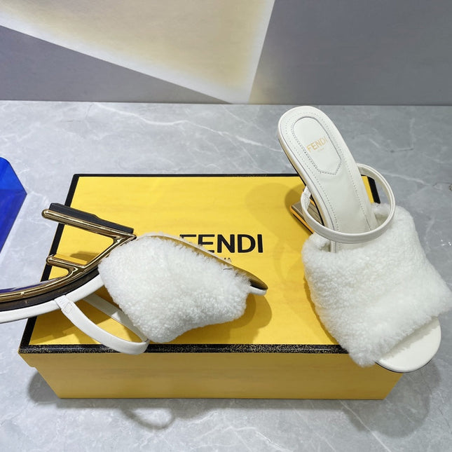 FENDI FIRST HIGH HEEL 95 MM SANDAL IN WHITE MINK FUR