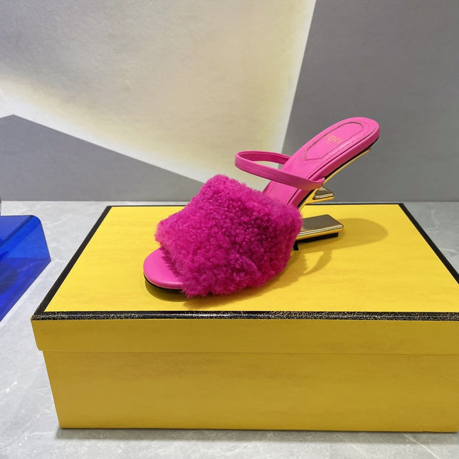 FENDI FIRST HIGH HEEL 95 MM SANDAL IN BRIGHT PINK MINK FUR