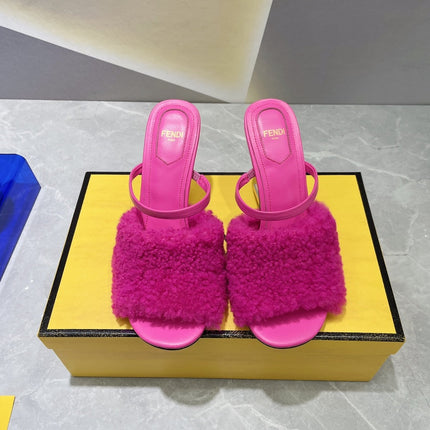 FENDI FIRST HIGH HEEL 95 MM SANDAL IN BRIGHT PINK MINK FUR