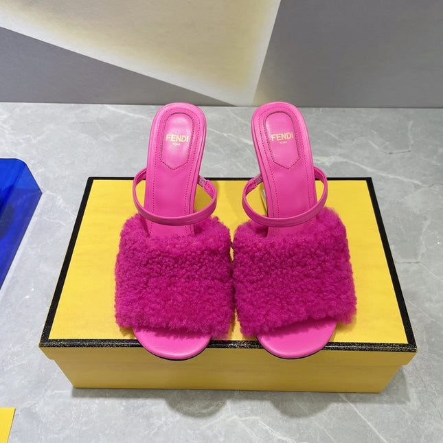 FENDI FIRST HIGH HEEL 95 MM SANDAL IN BRIGHT PINK MINK FUR