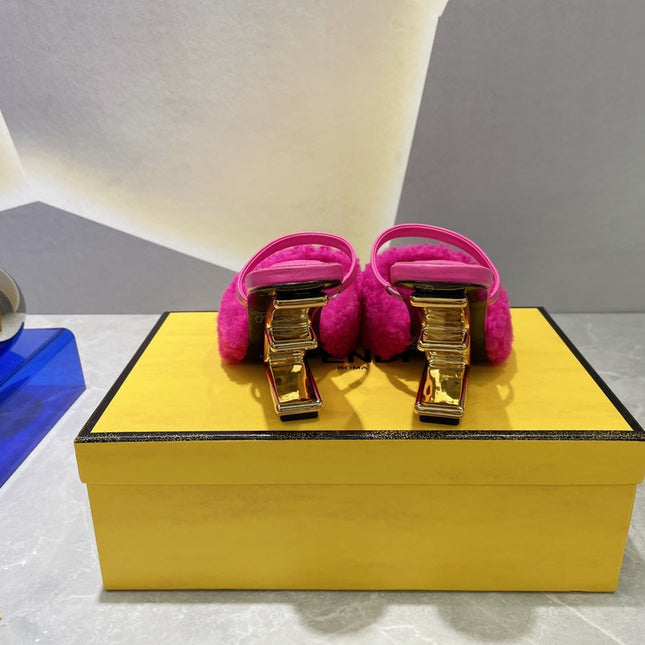 FENDI FIRST HIGH HEEL 95 MM SANDAL IN BRIGHT PINK MINK FUR