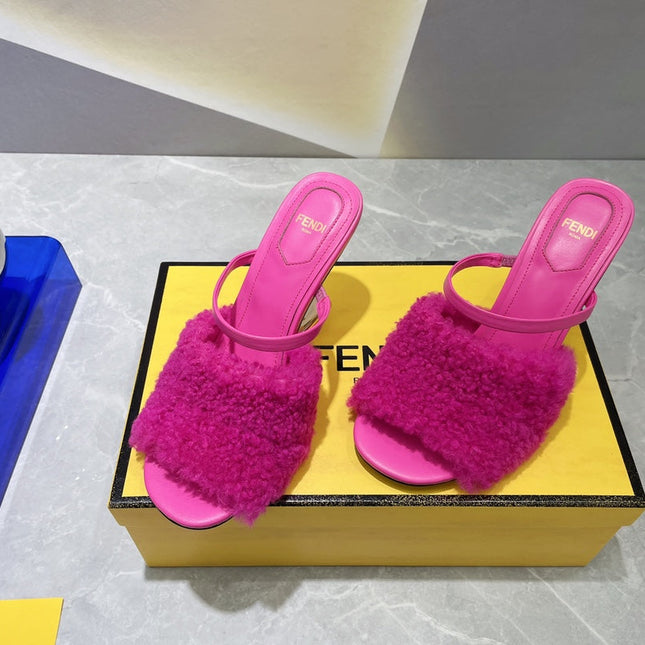 FENDI FIRST HIGH HEEL 95 MM SANDAL IN BRIGHT PINK MINK FUR