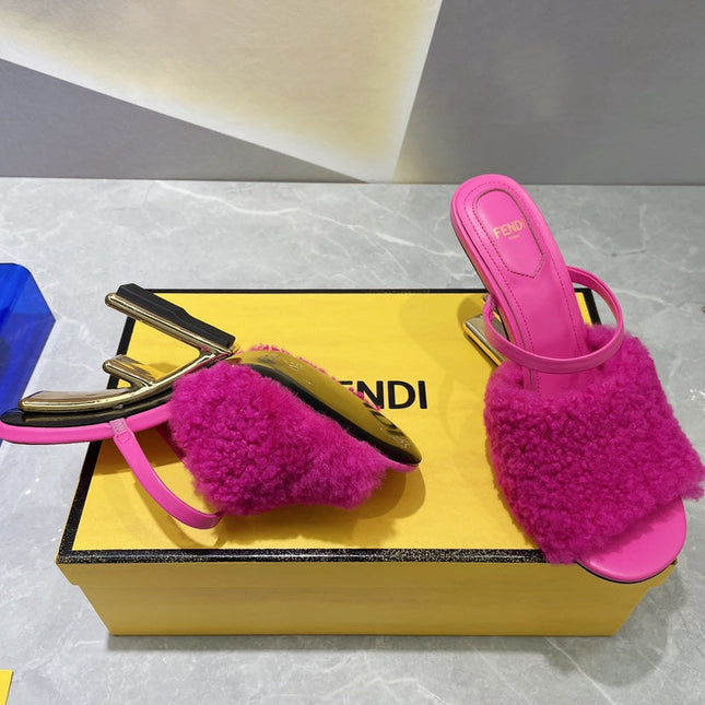 FENDI FIRST HIGH HEEL 95 MM SANDAL IN BRIGHT PINK MINK FUR