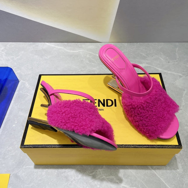 FENDI FIRST HIGH HEEL 95 MM SANDAL IN BRIGHT PINK MINK FUR