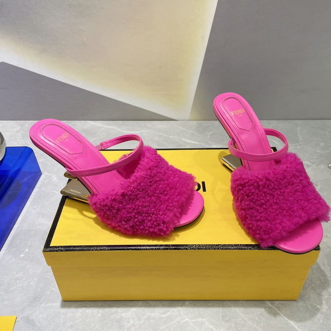 FENDI FIRST HIGH HEEL 95 MM SANDAL IN BRIGHT PINK MINK FUR