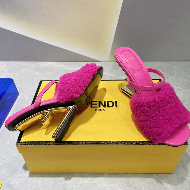 FENDI FIRST HIGH HEEL 95 MM SANDAL IN BRIGHT PINK MINK FUR
