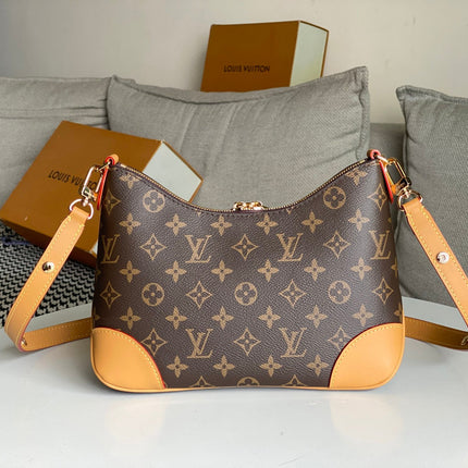 LV 25S BOULOGNE 29 IN BROWN MONOGRAM CANVAS LEATHER TRIM GOLD HARDWARE