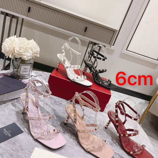 HIGH HEEL 6 CM SANDAL IN RUBY RED LAMBSKIN WITH STUDS