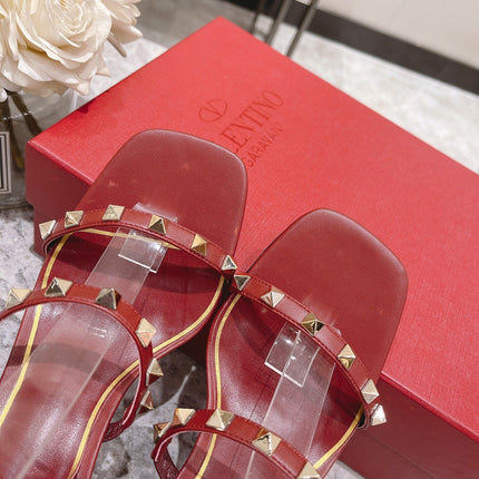 HIGH HEEL 6 CM SANDAL IN RUBY RED LAMBSKIN WITH STUDS