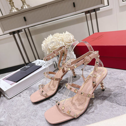 HIGH HEEL 6 CM SANDAL IN PEACHY PINK LAMBSKIN WITH STUDS