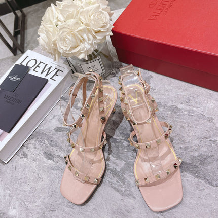 HIGH HEEL 6 CM SANDAL IN PEACHY PINK LAMBSKIN WITH STUDS