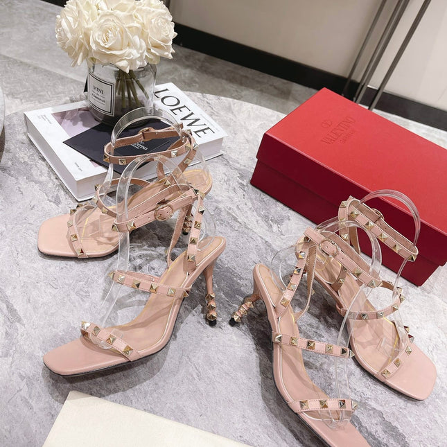 HIGH HEEL 6 CM SANDAL IN PEACHY PINK LAMBSKIN WITH STUDS