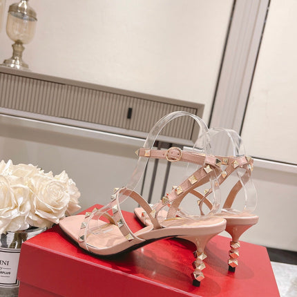 HIGH HEEL 6 CM SANDAL IN PEACHY PINK LAMBSKIN WITH STUDS