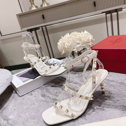 HIGH HEEL 6 CM SANDAL IN WHITE LAMBSKIN WITH STUDS