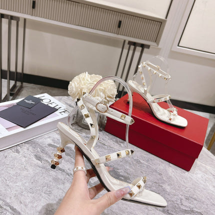 HIGH HEEL 6 CM SANDAL IN WHITE LAMBSKIN WITH STUDS