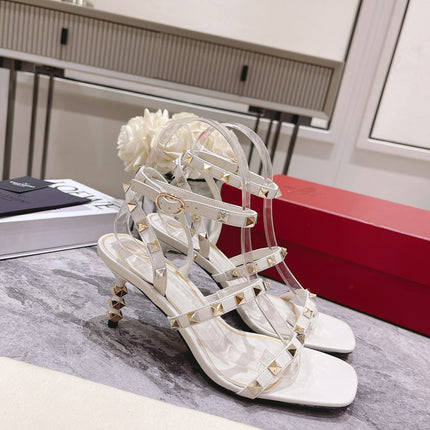 HIGH HEEL 6 CM SANDAL IN WHITE LAMBSKIN WITH STUDS