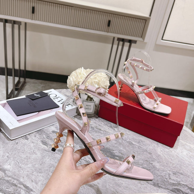 HIGH HEEL 6 CM SANDAL IN LIGHT PINK LAMBSKIN WITH STUDS