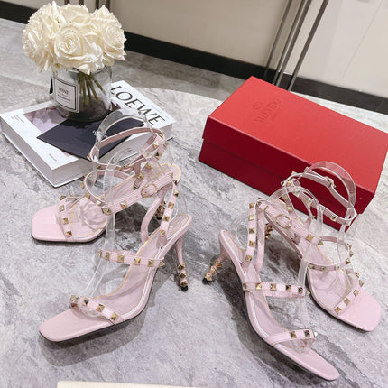 HIGH HEEL 6 CM SANDAL IN LIGHT PINK LAMBSKIN WITH STUDS