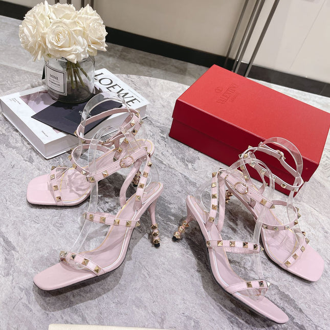 HIGH HEEL 6 CM SANDAL IN LIGHT PINK LAMBSKIN WITH STUDS