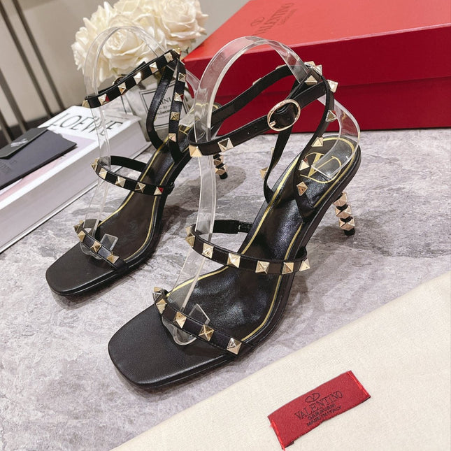 HIGH HEEL 6 CM SANDAL IN BLACK LAMBSKIN WITH STUDS