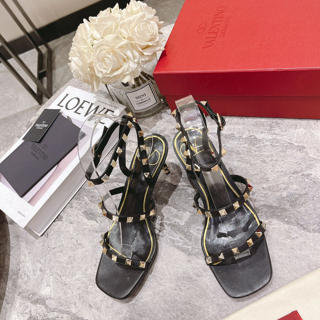 HIGH HEEL 6 CM SANDAL IN BLACK LAMBSKIN WITH STUDS